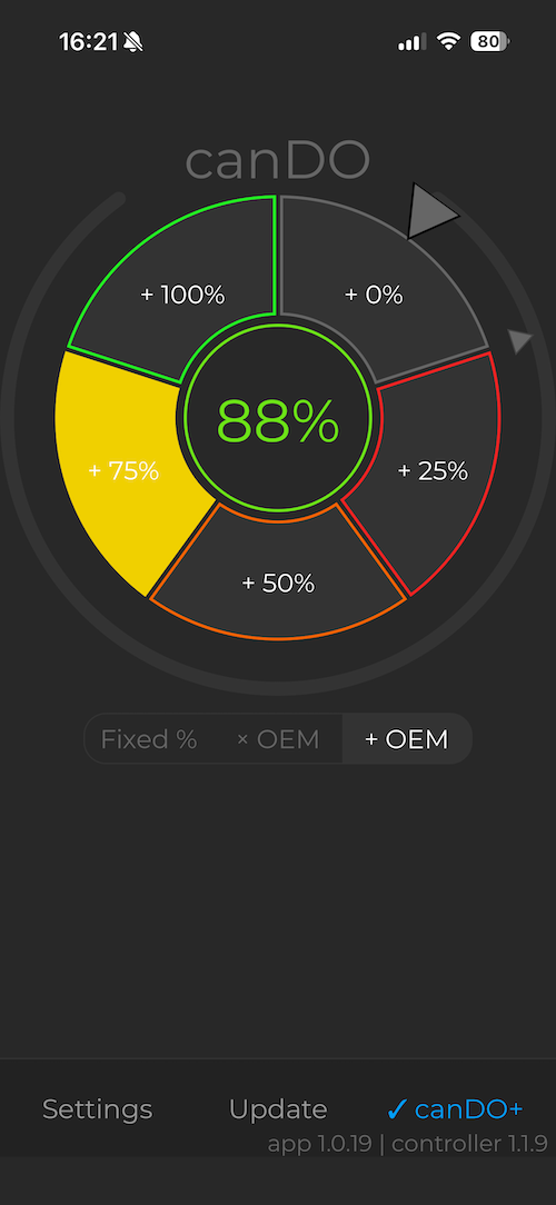 ECU plus offset mode in the canDO app
