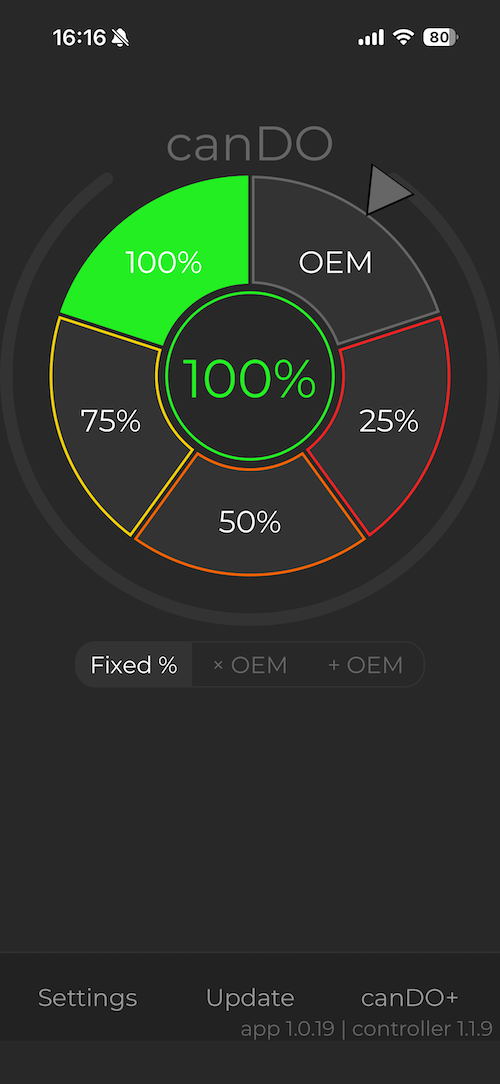 App-controlled exhaust valve positions in the canDO app