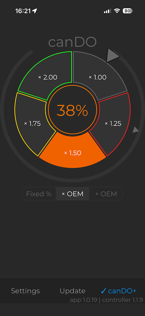 ECU times multiplier mode in the canDO app
